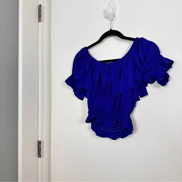 Off-Shoulder Blue Ruffle Top - Picture 10 of 10